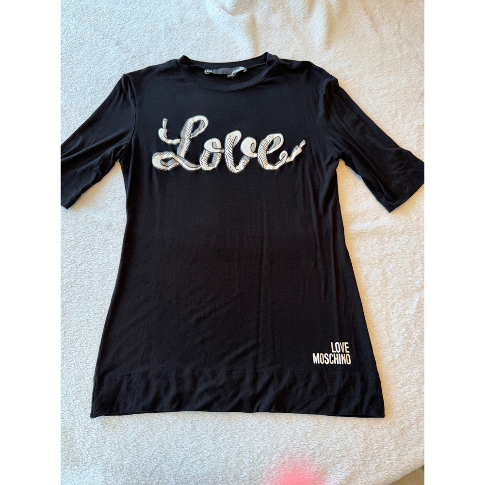 Love Moschino Black Love Graphic T-Shirt Elbow Sleeve Women Size 6 US 42 IT